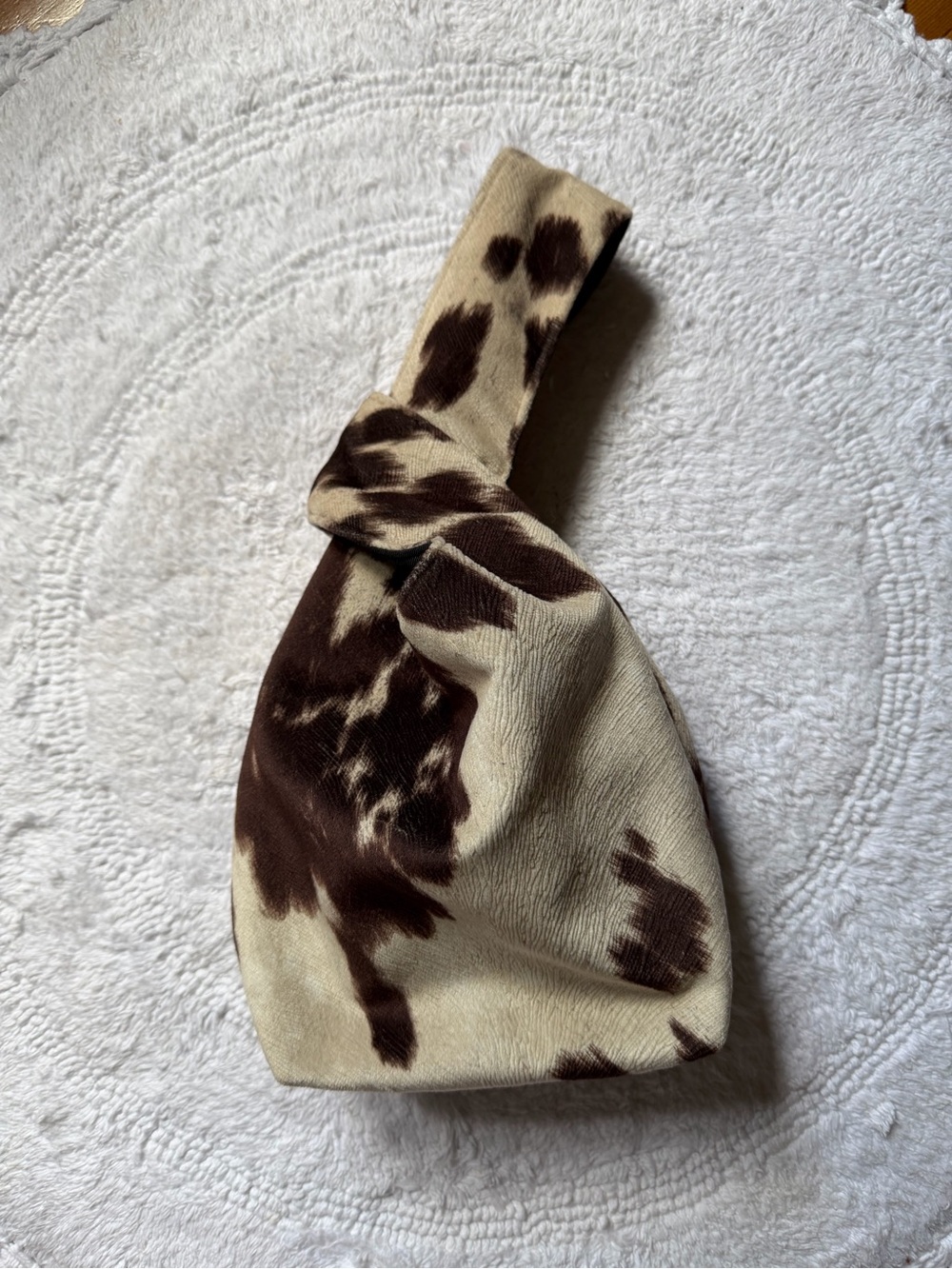 Carlton Yaito Cowhide Print Brown & Cream Knot Top Bag